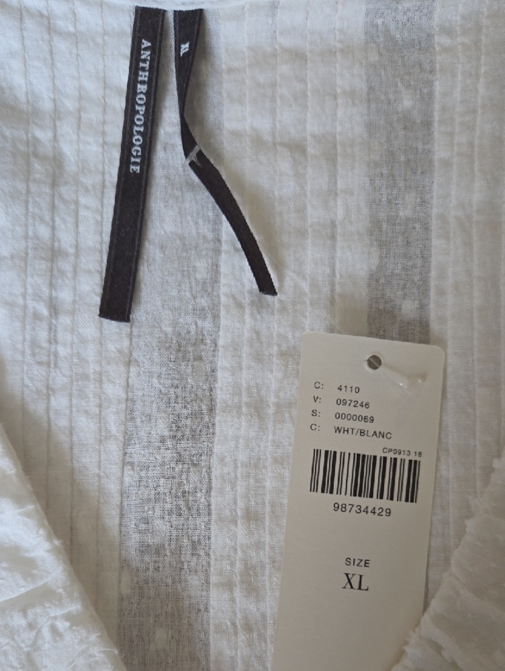 Anthropologie White Textured Sleeveless Top with Ribbon Trim - Picture 3 of 7